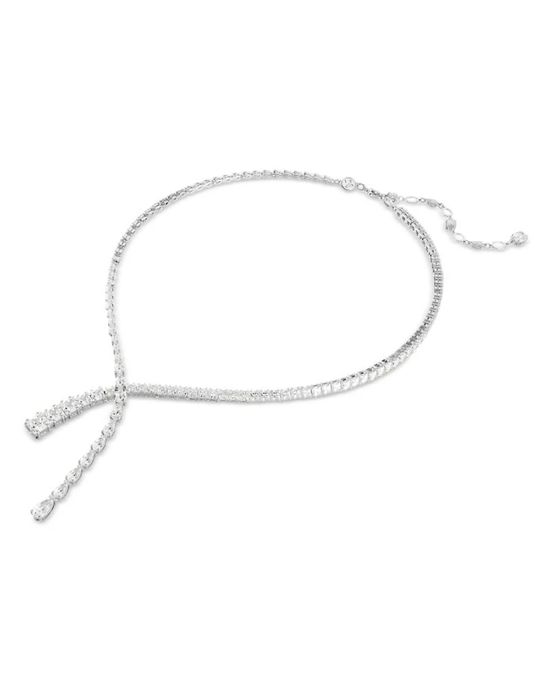 Matrix Mixed Cut Crystal Lariat Necklace in Rhodium Plated, 14.87"-16.87"