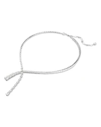 Matrix Mixed Cut Crystal Lariat Necklace in Rhodium Plated, 14.87"-16.87"