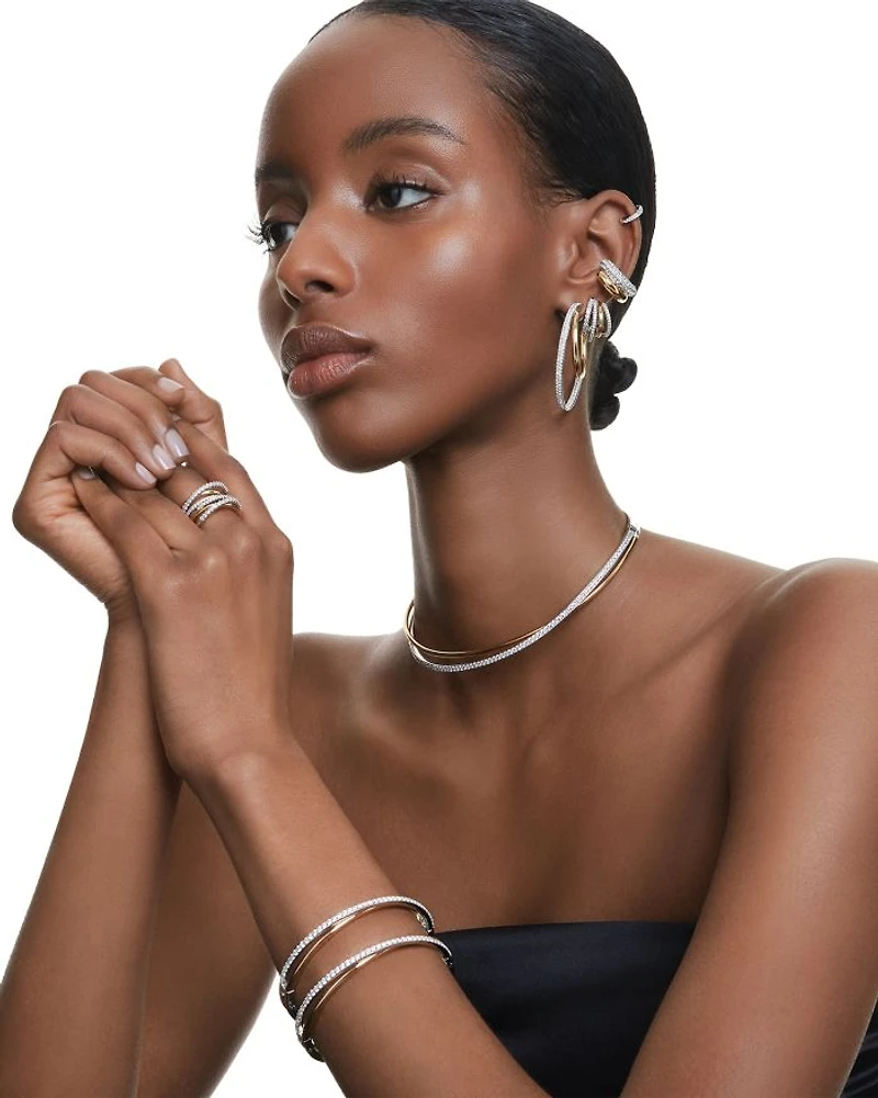 Hyperbola Crystal Split Hoop Earrings in Gold Tone & Rhodium Plated