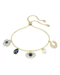 Symbolica Crystal & Imitation Pearl Mixed Charm Slider Bracelet in Gold Tone