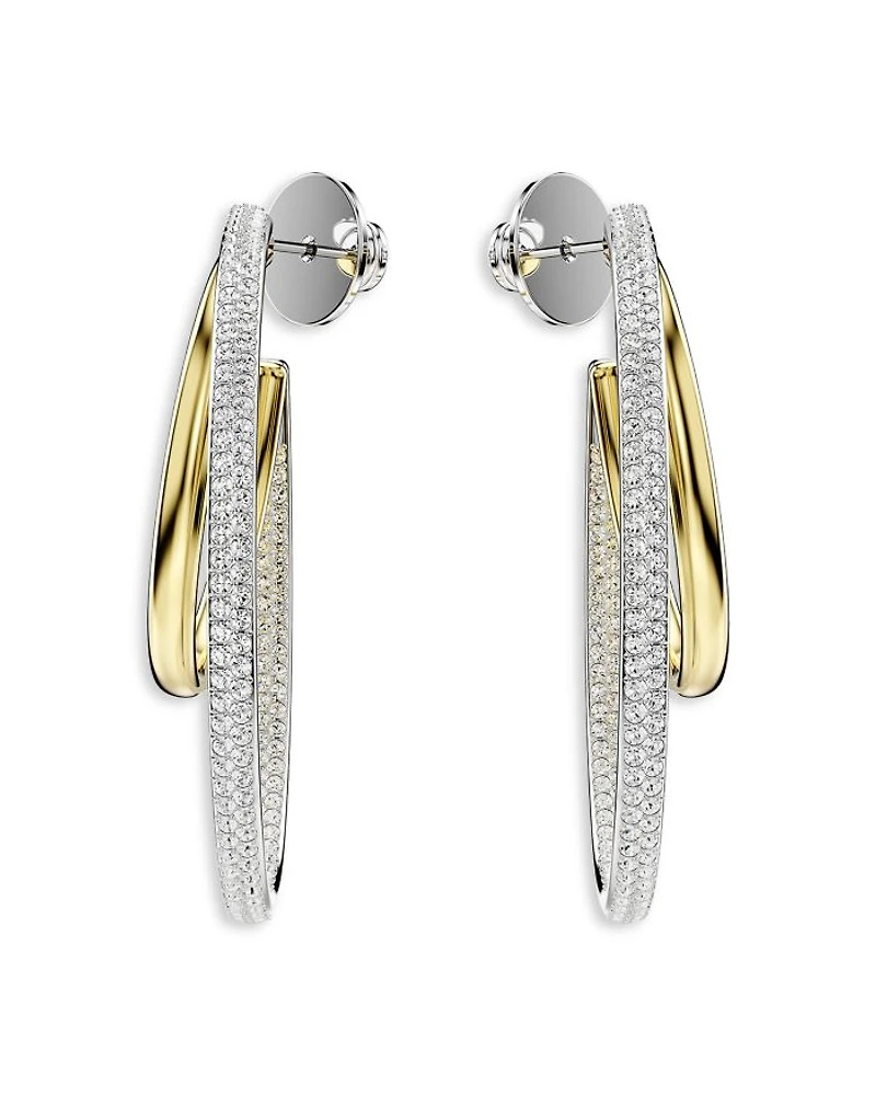 Hyperbola Crystal Double Row Hoop Earrings in Gold Tone & Rhodium Plated