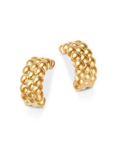 14K Yellow Gold Multi Bead Half Hoop Earrings