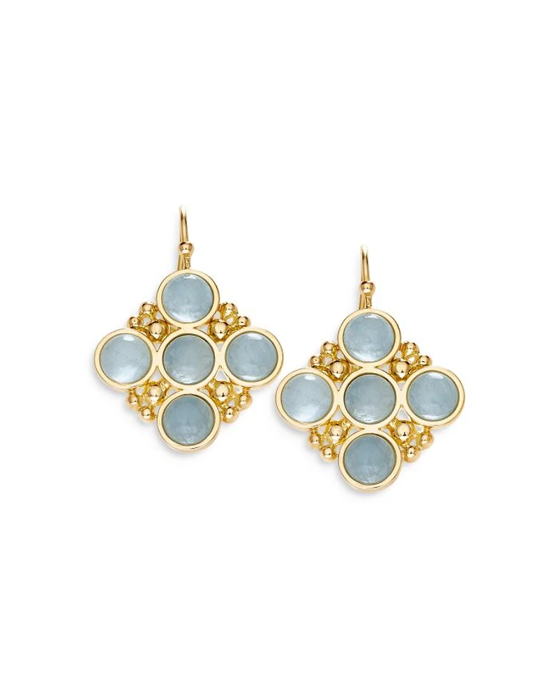 18K Yellow Gold Bubbles Aquamarine Bezel Drop Earrings