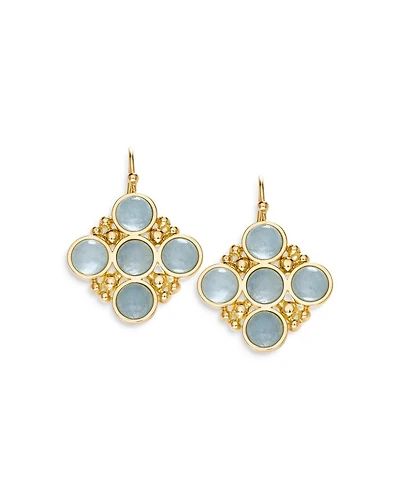 18K Yellow Gold Bubbles Aquamarine Bezel Drop Earrings