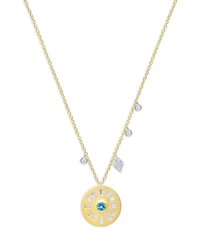 Meira T 14K Yellow Gold Diamond & Blue Topaz Disc Necklace, 18