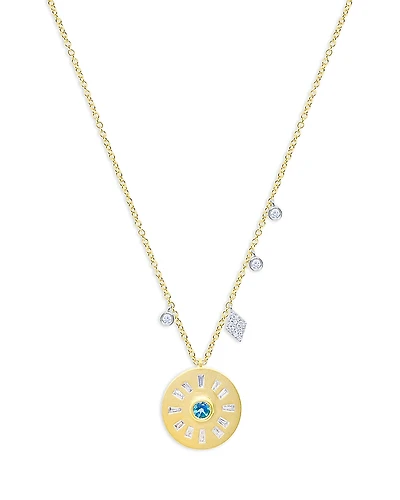 Meira T 14K Yellow Gold Diamond & Blue Topaz Disc Necklace, 18