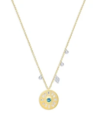 Meira T 14K Yellow Gold Diamond & Blue Topaz Disc Necklace, 18
