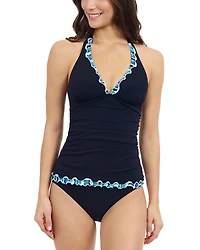 Gottex Bachata Tricolored Solid Halter Tankini Top