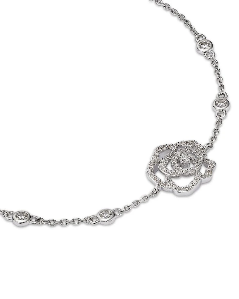 Diamond Flower Station Bracelet in 14K White Gold, 0.33 tcw