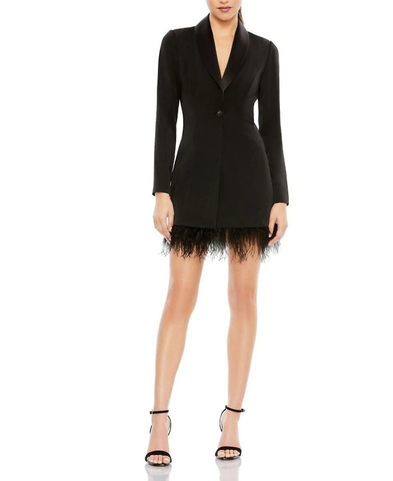 Feathered Trim Tuxedo Dress