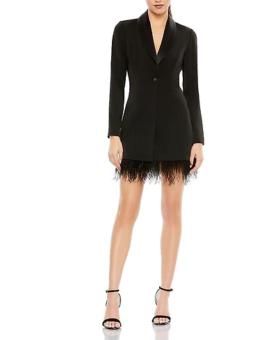 Mac Duggal Feathered Trim Tuxedo Dress