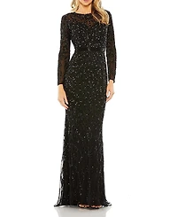 Mac Duggal Beaded Long Sleeve Evening Gown
