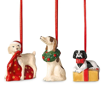 Villeroy & Boch Nostalgic Christmas Puppies Ornaments, Set of 3