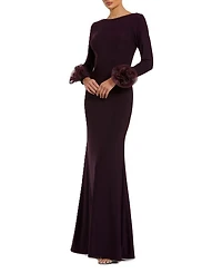 Long Sleeve Fitted Jersey With 3D Flowers Gown