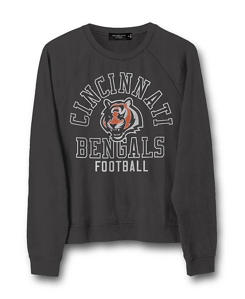 Junk Food Clothing Women's Nfl Cincinnati Bengals Flocked Raglan Crew Fleece Sweatshirt