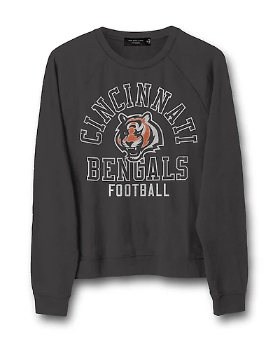 Junk Food Clothing Women's Nfl Cincinnati Bengals Flocked Raglan Crew Fleece Sweatshirt