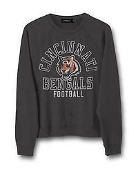 Junk Food Clothing Women's Nfl Cincinnati Bengals Flocked Raglan Crew Fleece Sweatshirt