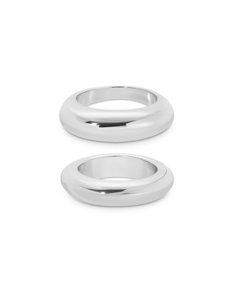 Dome Rings Silver Plated, Set of 2