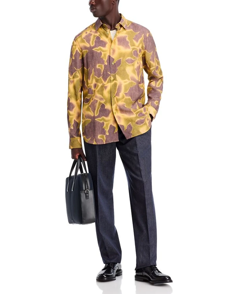 Long Sleeve Button Front Printed Shirt