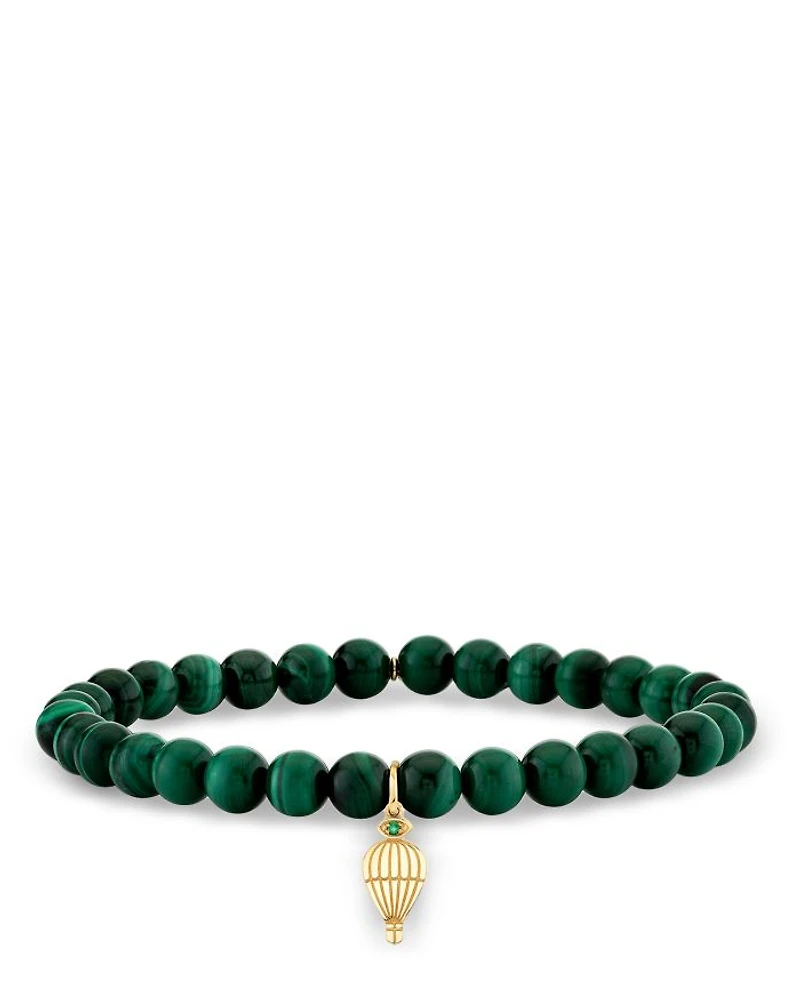 Wicked x Sydney Evan 14K Yellow Gold Malachite & Emerald Accent Hot Air Balloon Charm Bracelet