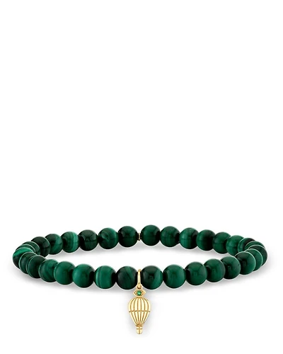 Wicked x Sydney Evan 14K Yellow Gold Malachite & Emerald Accent Hot Air Balloon Charm Bracelet