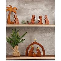 Wooden Shepherd with Lambs & Palm Tree Figurines, Set of 4