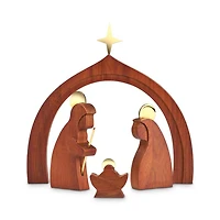 Wooden Holy Family with Creche Figurines, Set of 4