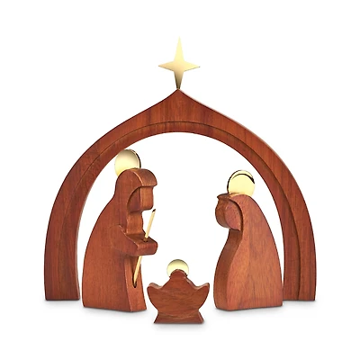 Nambe Wooden Holy Family with Creche Figurines, Set of 4
