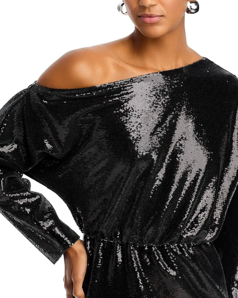 Sequined One Shoulder Midi Dress