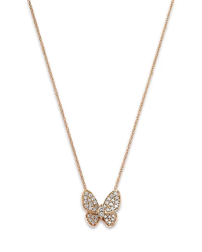 Diamond Butterfly Pendant Necklace in 14K Rose Gold, 0.33 tcw