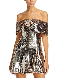 Self-Portrait Gold Sequin Off The Shoulder Mini Dress