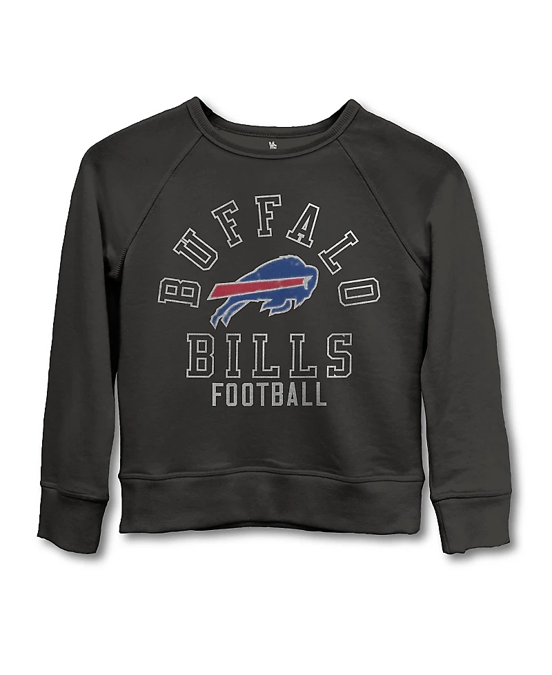 Junk Food Clothing Unisex Nfl Buffalo Bills Flocked Raglan Crew Fleece Sweatshirt - Little Kid, Big Kid