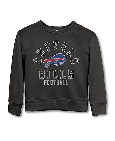 Junk Food Clothing Unisex Nfl Buffalo Bills Flocked Raglan Crew Fleece Sweatshirt - Little Kid, Big Kid