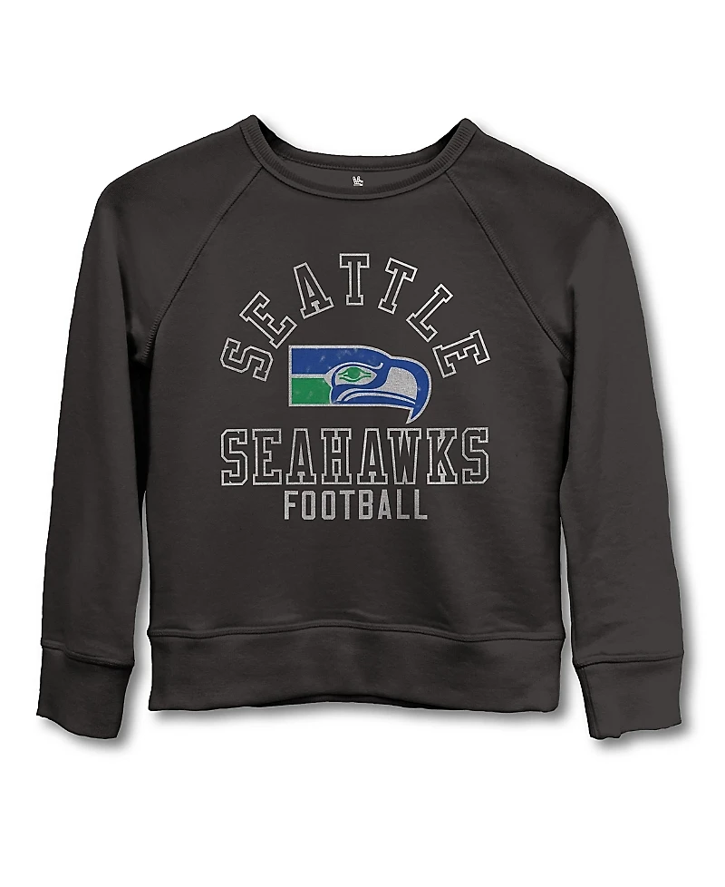 Junk Food Clothing Unisex Nfl Seattle Seahawks Flocked Raglan Crew Fleece Sweatshirt - Little Kid, Big Kid