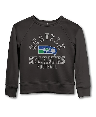Junk Food Clothing Unisex Nfl Seattle Seahawks Flocked Raglan Crew Fleece Sweatshirt - Little Kid, Big Kid