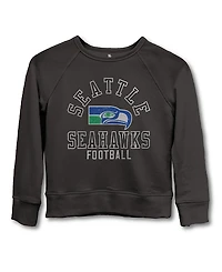 Junk Food Clothing Unisex Nfl Seattle Seahawks Flocked Raglan Crew Fleece Sweatshirt - Little Kid, Big Kid