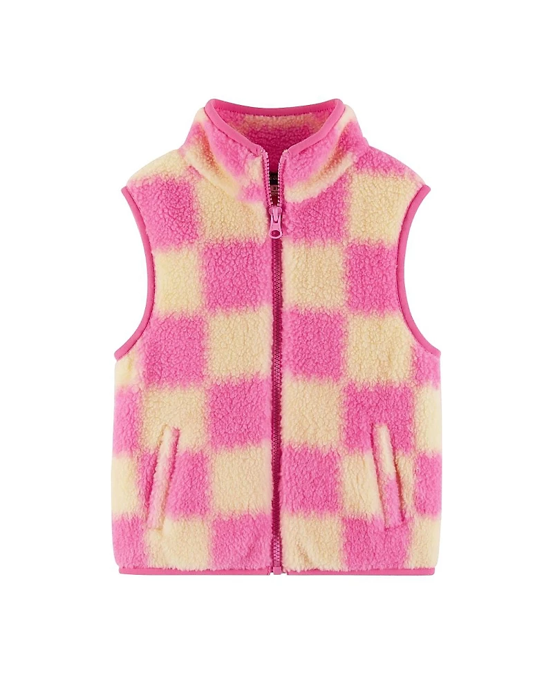 Andy & Evan Girls' Pink Cream Checkered Faux Fleece Vest - Little Kid