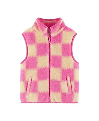 Andy & Evan Girls' Pink Cream Checkered Faux Fleece Vest - Little Kid