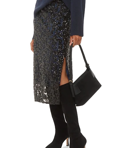 Petite Floral Sequined Midi Skirt