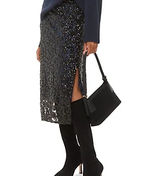 Petite Floral Sequined Midi Skirt