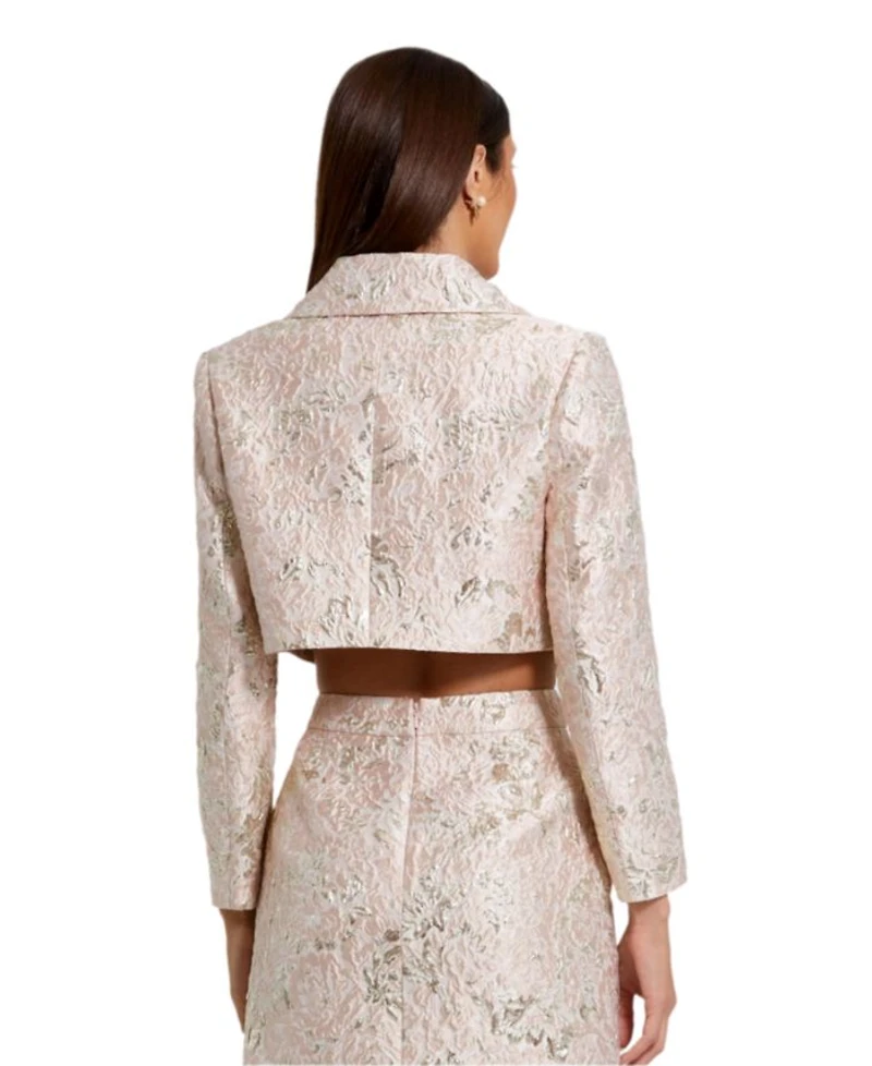 Pearl Button Brocade Cropped Jacket