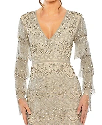 V Neck Beaded Fringe Embellished Dress
