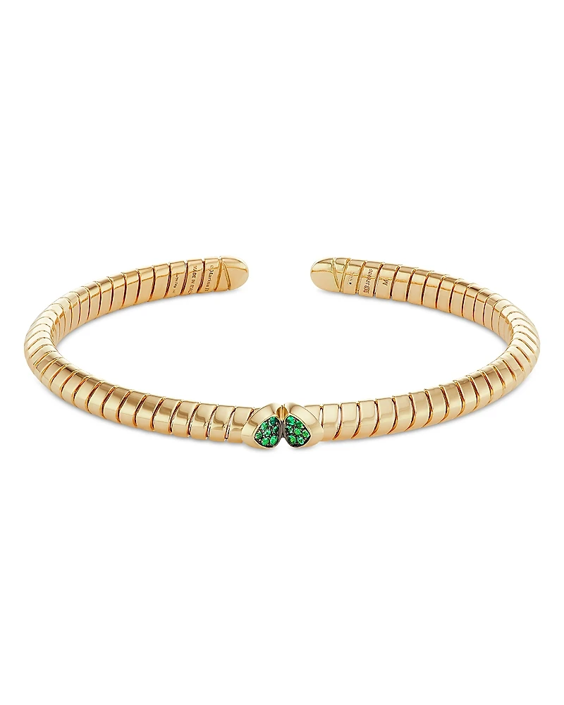 Marina B 18K Yellow Gold Trisolina Emerald Pave Coil Cuff Bracelet