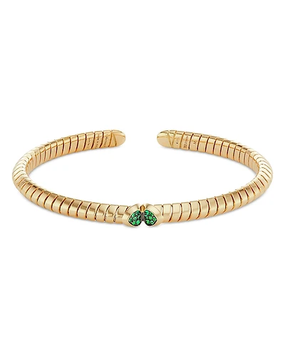 Marina B 18K Yellow Gold Trisolina Emerald Pave Coil Cuff Bracelet