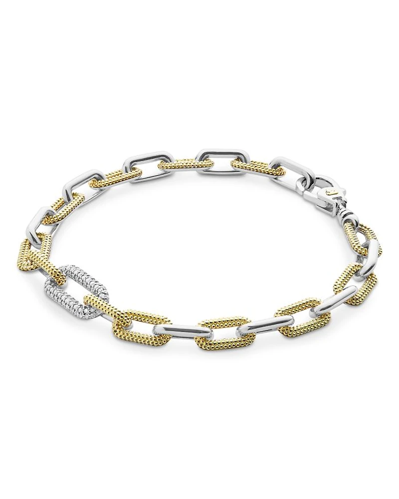 18K Yellow Gold & Silver Caviar Lux-Clip Diamond Link Bracelet