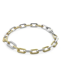 18K Yellow Gold & Silver Caviar Lux-Clip Diamond Link Bracelet