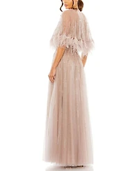 Embellished A Line Dress with Feather Detail Cape