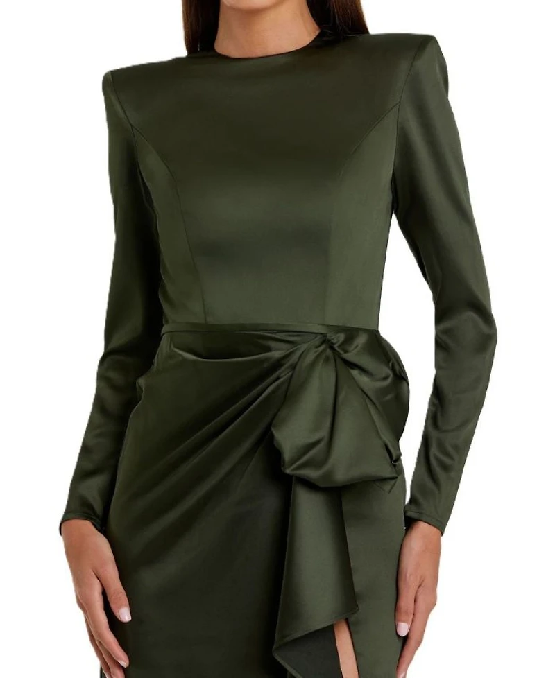 Long Sleeve Structured Bow Draped Gown