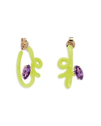 9K Yellow Gold & Sterling Silver You're So Vine Amethyst Lime Green Hoop Earrings