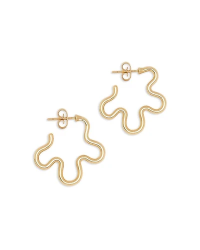 9K Yellow Gold Flower Funk Open Flower Mismatch Huggie Hoop Earrings